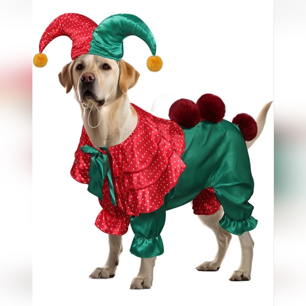 🌸$25🌸 Clown Jester 🎃 Dog Costume, Large Halloween Cosplay PRECIOUS!